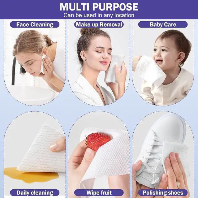 Alt view image 2 of 12 - Face Towels, Disposable Face Towelette, Makeup Remover Dry Wipes 100 Count(2 Box), Soft Cotton Dry Wipes Facial Cloths Towelettes for Washing and Drying, Facial Tissue for Cleansing, Skincare