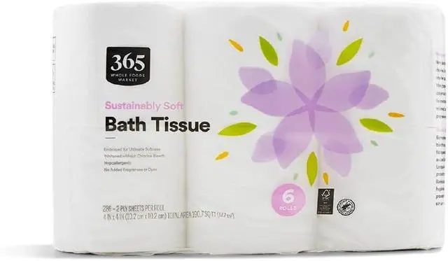 Alt view image 5 of 10 - 365 by Whole Foods Market, Sustainably Soft Bath Tissue, Hypoallergenic, 286 Sheets per Roll, 6 Count