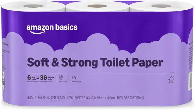 Main image of Soft and Strong 2-Ply Toilet Paper, 6 Ultra Rolls = 24 Regular Rolls, Unscented, 340 Sheet (1 Pack of 6), Packaging May Vary