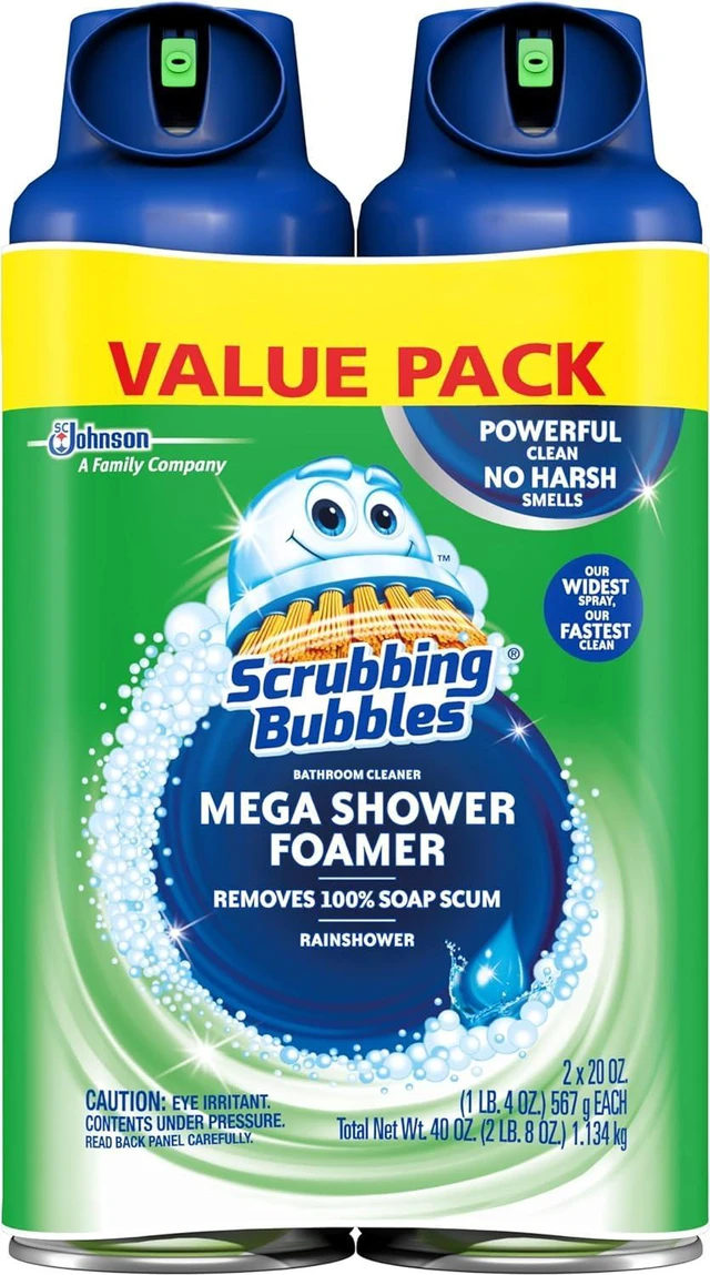 Main image of Scrubbing Bubbles Mega Bathroom and Shower Foamer Aerosol, Rainshower Scent, 20oz (Pack of 2)