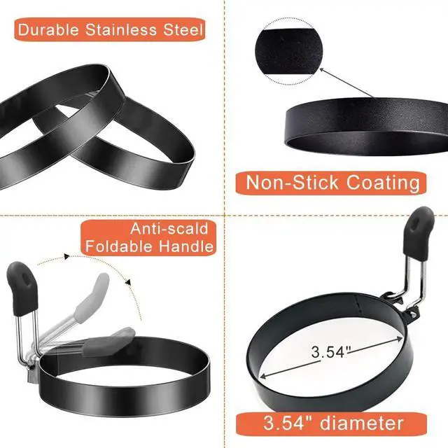 Alt view image 2 of 7 - COTEY 3.5" Egg Rings Set of 2 with Silicone Handle, Large Ring for Frying Eggs, Round Mold for English Muffins - Griddle Cooking Shaper for Breakfast