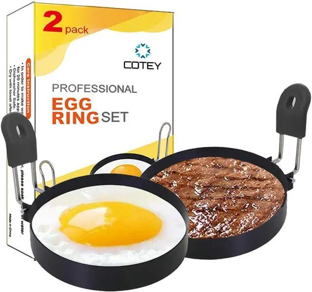 Alt view image 3 of 7 - COTEY 3.5" Egg Rings Set of 2 with Silicone Handle, Large Ring for Frying Eggs, Round Mold for English Muffins - Griddle Cooking Shaper for Breakfast