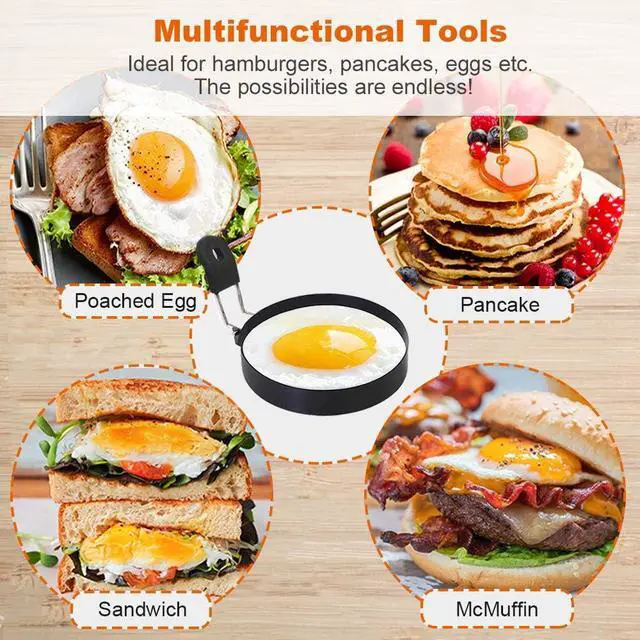 Alt view image 5 of 7 - COTEY 3.5" Egg Rings Set of 2 with Silicone Handle, Large Ring for Frying Eggs, Round Mold for English Muffins - Griddle Cooking Shaper for Breakfast