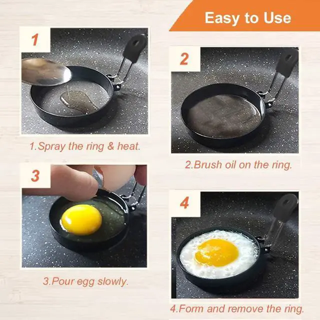Alt view image 4 of 7 - COTEY 3.5" Egg Rings Set of 2 with Silicone Handle, Large Ring for Frying Eggs, Round Mold for English Muffins - Griddle Cooking Shaper for Breakfast