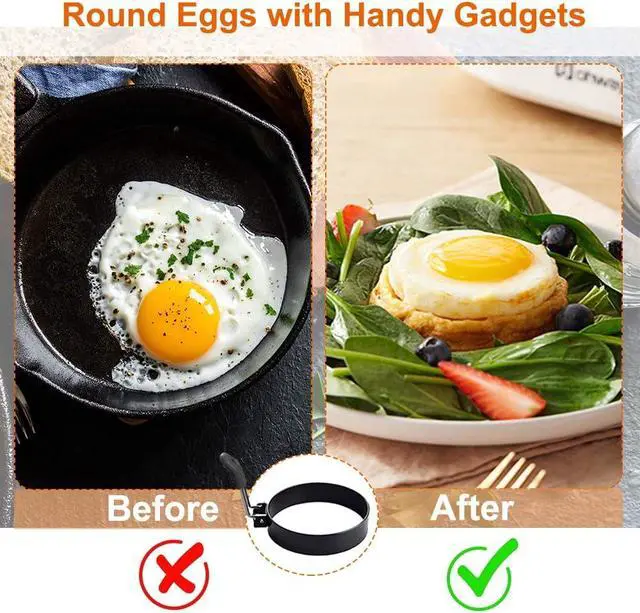 Alt view image 7 of 7 - COTEY 3.5" Egg Rings Set of 2 with Silicone Handle, Large Ring for Frying Eggs, Round Mold for English Muffins - Griddle Cooking Shaper for Breakfast