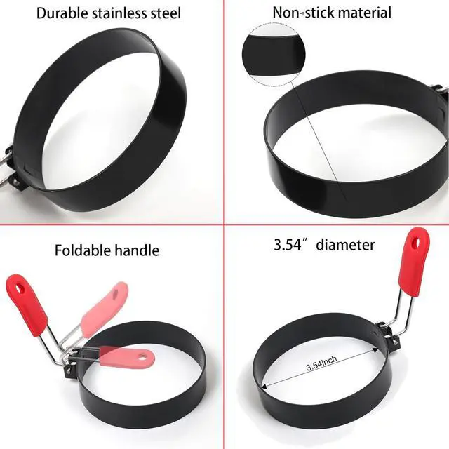 Alt view image 3 of 5 - 3.5" Egg Rings Set of 2 with Silicone Handle, Round Mold for English Muffins,Pancake Mold for Indoor Camping Breakfast Sandwiches Egg Mcmuffins