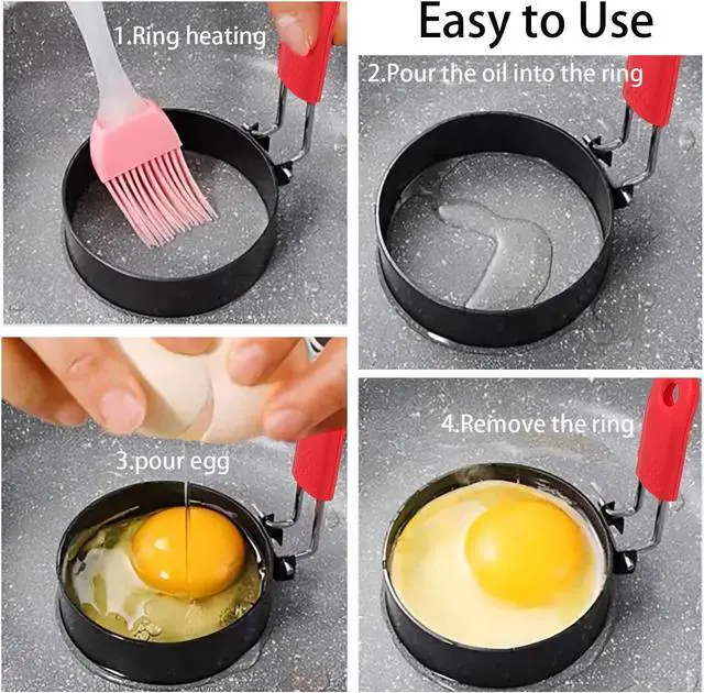 Alt view image 4 of 5 - 3.5" Egg Rings Set of 2 with Silicone Handle, Round Mold for English Muffins,Pancake Mold for Indoor Camping Breakfast Sandwiches Egg Mcmuffins
