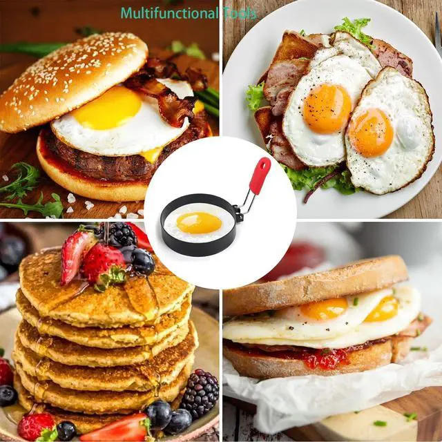Alt view image 5 of 5 - 3.5" Egg Rings Set of 2 with Silicone Handle, Round Mold for English Muffins,Pancake Mold for Indoor Camping Breakfast Sandwiches Egg Mcmuffins