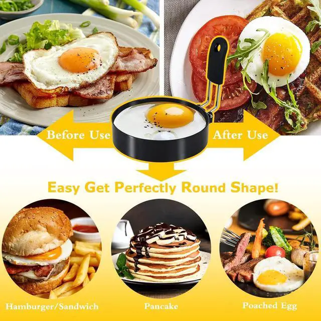 Alt view image 3 of 5 - 3.5'' Egg Rings with Silicone Handle, Stainless Steel Egg Cooking Rings,Nonstick,For Frying Eggs and English Muffins Pancake, Egg Mold Shaper For Breakfast