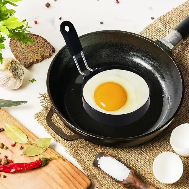 Alt view image 2 of 5 - 3.5'' Egg Rings with Silicone Handle, Stainless Steel Egg Cooking Rings,Nonstick,For Frying Eggs and English Muffins Pancake, Egg Mold Shaper For Breakfast