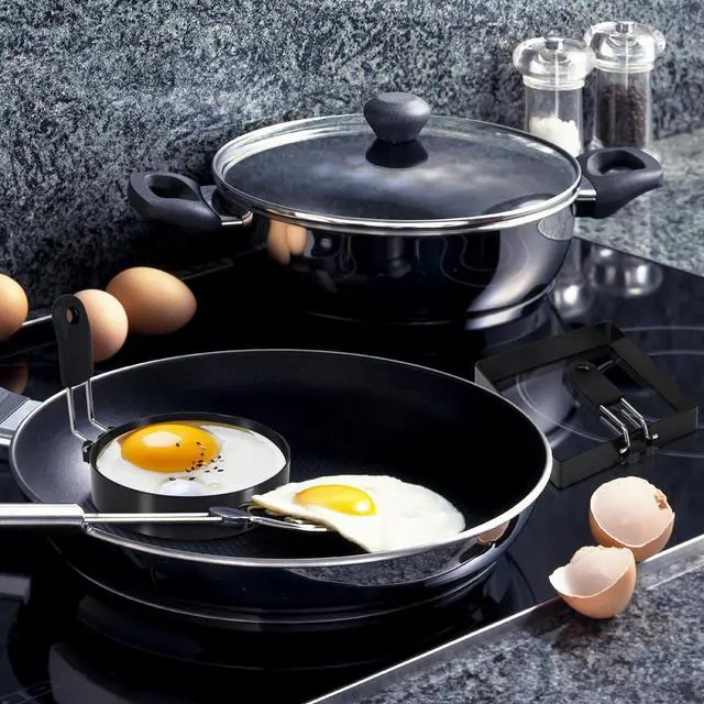 Alt view image 2 of 5 - 2-Pack Round+Square Stainless Steel Egg Rings with Silicone Handle, Nonstick, for Frying Eggs, English Muffins, Pancake, Egg Mold Shaper for Breakfast