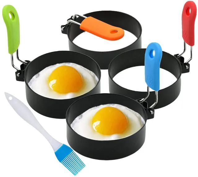 Alt view image 2 of 6 - Set of 4 Egg Rings for Egg Muffins, Round Molds for Frying, Pancake Deep Bread Shaper Mold