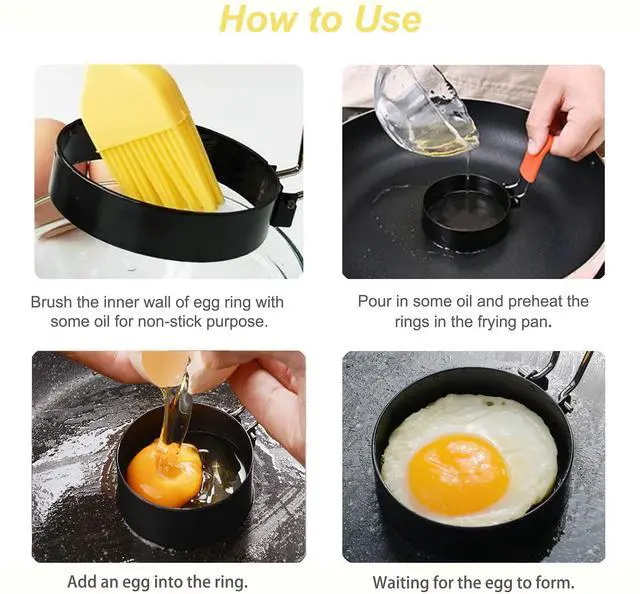 Alt view image 6 of 6 - Set of 4 Egg Rings for Egg Muffins, Round Molds for Frying, Pancake Deep Bread Shaper Mold