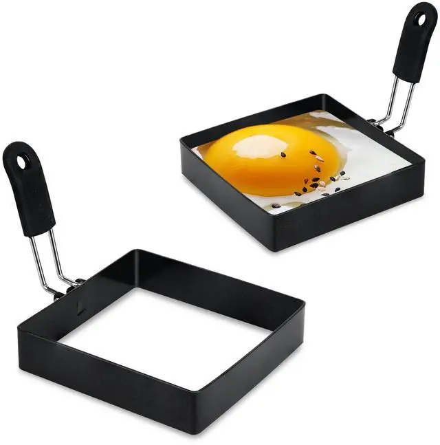 Main image of 2-Pack 4-Inch Square Stainless Steel Egg Rings with Silicone Handle, Nonstick, for Frying Eggs, English Muffins, and Pancake, Egg Mold Shaper