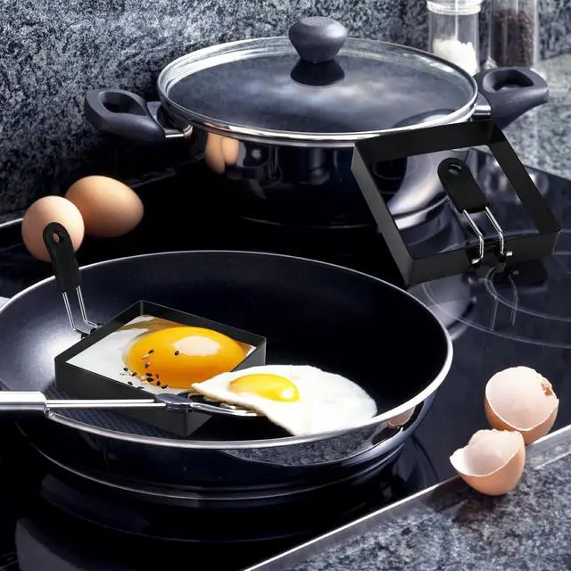 Alt view image 2 of 6 - 2-Pack 4-Inch Square Stainless Steel Egg Rings with Silicone Handle, Nonstick, for Frying Eggs, English Muffins, and Pancake, Egg Mold Shaper