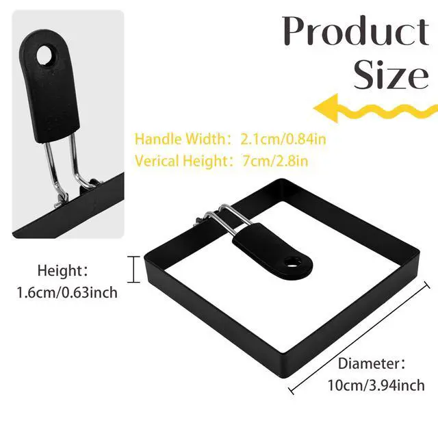 Alt view image 6 of 6 - 2-Pack 4-Inch Square Stainless Steel Egg Rings with Silicone Handle, Nonstick, for Frying Eggs, English Muffins, and Pancake, Egg Mold Shaper