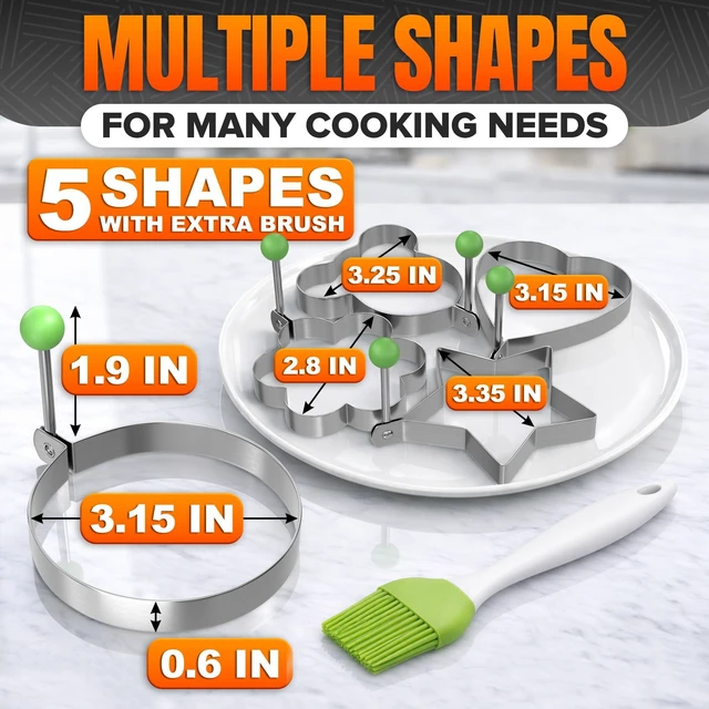 Alt view image 5 of 6 - Stainless Steel Pancake Molds for Griddle, 5 Pcs, with Foldable Handles