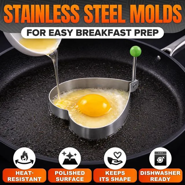 Alt view image 4 of 6 - Stainless Steel Pancake Molds for Griddle, 5 Pcs, with Foldable Handles