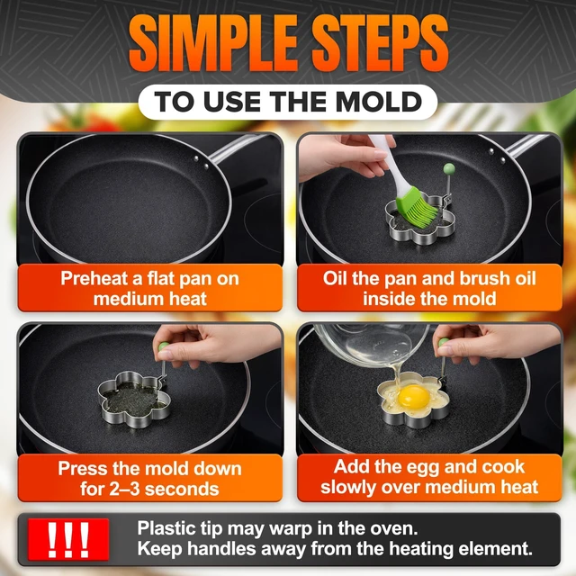 Alt view image 6 of 6 - Stainless Steel Pancake Molds for Griddle, 5 Pcs, with Foldable Handles