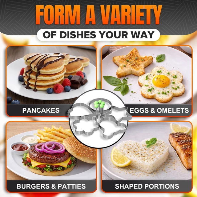 Alt view image 2 of 6 - Stainless Steel Pancake Molds for Griddle, 5 Pcs, with Foldable Handles