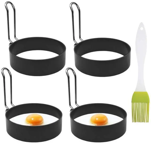 Main image of 4 Pack Stainless Steel Non-Stick Round Egg Cooker Rings for Frying Pancake Sandwiches, Metal Handle Household Kitchen Breakfast Tool