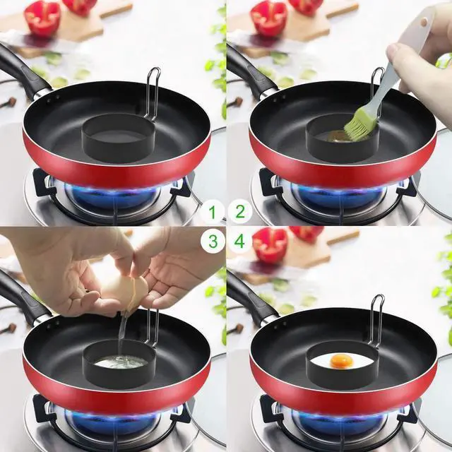 Alt view image 4 of 7 - 4 Pack Stainless Steel Non-Stick Round Egg Cooker Rings for Frying Pancake Sandwiches, Metal Handle Household Kitchen Breakfast Tool