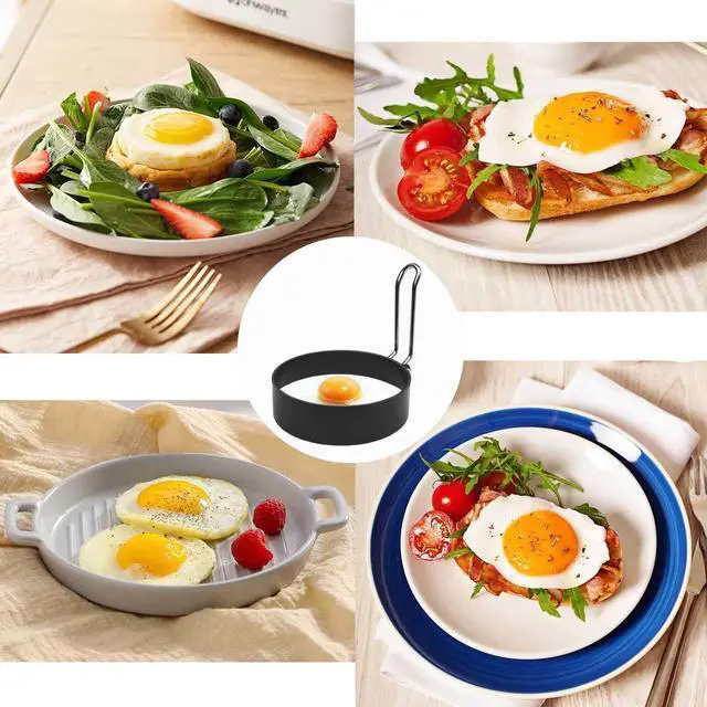 Alt view image 2 of 7 - 4 Pack Stainless Steel Non-Stick Round Egg Cooker Rings for Frying Pancake Sandwiches, Metal Handle Household Kitchen Breakfast Tool
