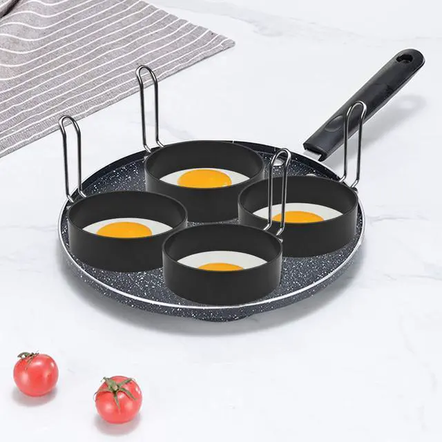 Alt view image 7 of 7 - 4 Pack Stainless Steel Non-Stick Round Egg Cooker Rings for Frying Pancake Sandwiches, Metal Handle Household Kitchen Breakfast Tool