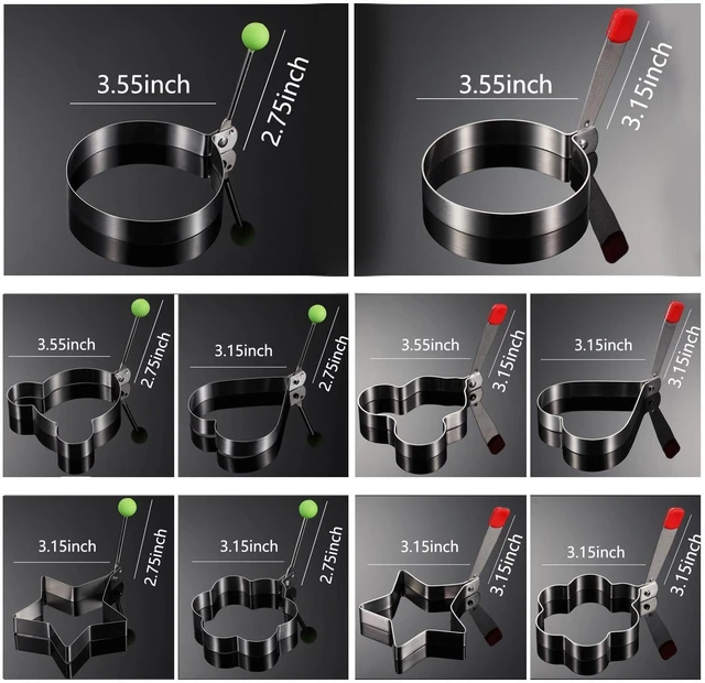Alt view image 3 of 7 - Stainless Steel Egg Ring Molds 5-Pack, Heart, Flower, Star, Micha, Round Pancake Mold Set, Yellow