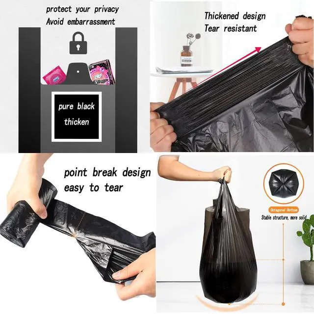 Alt view image 3 of 4 - 100 Count 4 Gallon Small Black Trash Bags, Handles, Breakpoints, Durable PE, 46x60cm