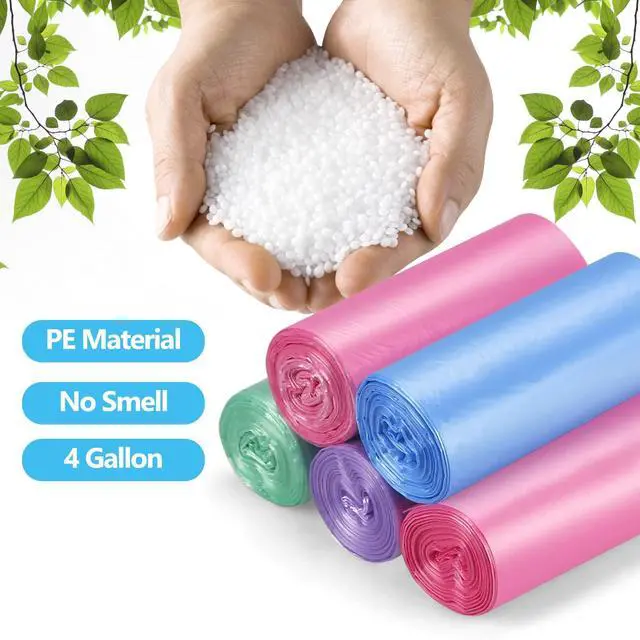 Alt view image 3 of 6 - 100 Count 4 Gallon Small Trash Bags - 5 Rolls Colored Trash Can Liners for Office Bedroom Bathroom