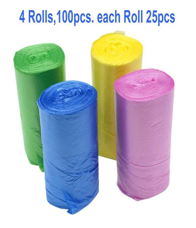 Alt view image 7 of 7 - 4Gallon Small Handles Trash Bags, 4 Rolls/100Counts, Colorful Portable for Bathroom and Office Wastebasket