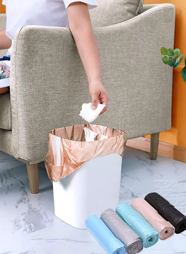 Alt view image 6 of 7 - 4 Gallon Bathroom Trash Bags with Small Handles, 5 Rolls/100 Counts, Colorful Portable Rubbish Bags for Office and Bathroom Wastebasket (Mixed)