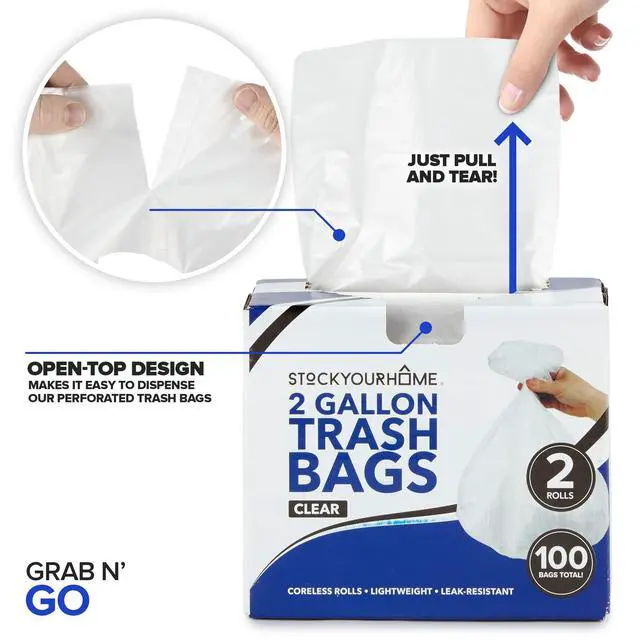 Alt view image 6 of 7 - Stock Your Home 2 Gallon Small Unscented Garbage Bags, 100 Count, Leakproof, Versatile Usage, Grab-n-Go
