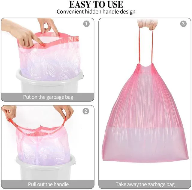 Alt view image 4 of 7 - 4 Gallon Drawstring Small Trash Bags, 60 Count, Pink
