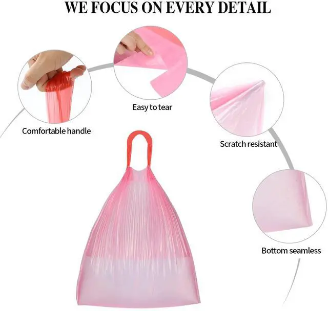 Alt view image 7 of 7 - 4 Gallon Drawstring Small Trash Bags, 60 Count, Pink