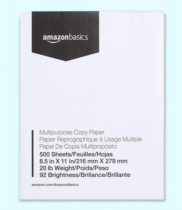 Main image of Amazon Basics Multipurpose Copy Printer Paper 8.5 x 11 Inches 20lb 92 Bright White 1Ream (500Sheets) Jam-Free