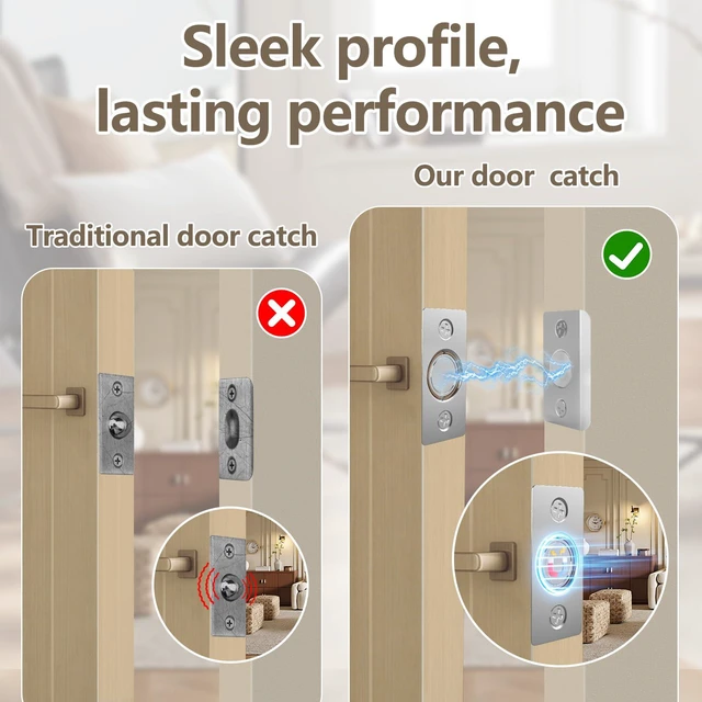 Alt view image 3 of 7 - Tonitrui Upgraded Strong Magnetic Door Catch, 2 Pack, Replacement for Traditional Door Ball Catch, Quiet and Easy to Install, for Top of Door, Closet Door, Silver
