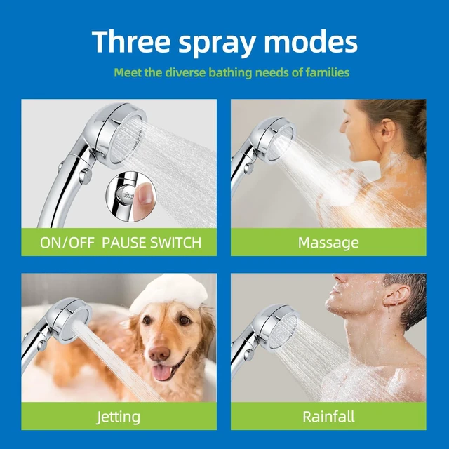 Alt view image 4 of 6 - High Pressure Handheld Shower Head with On/Off Pause Switch, 3 Spray Modes, Water Saving, Detachable