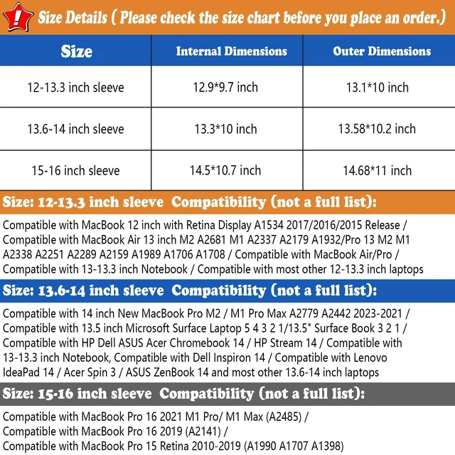 Alt view image 3 of 6 - BVYA 13.3-14" PU Leather Laptop Sleeve Case for MacBook Air 13.6/Pro/Max M2/M1 A2779 A2442, Surface 5/4/3/2/1, 14 inch Laptop 2022 Pro