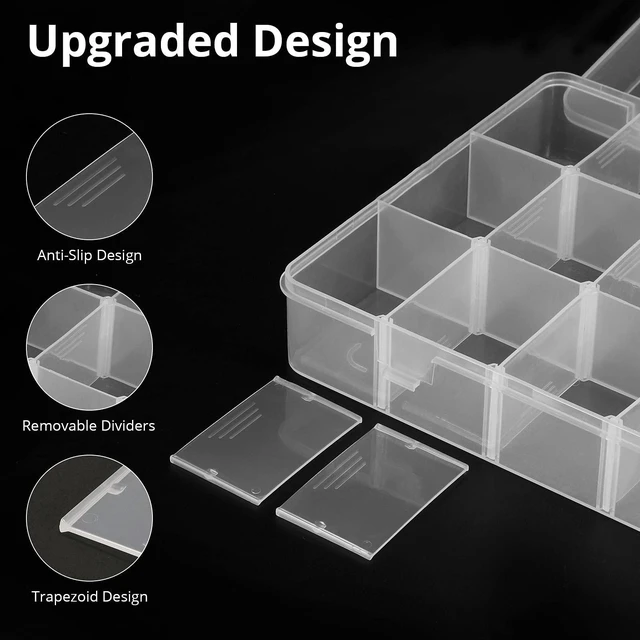 Alt view image 6 of 6 - Exptolii 18 Grids Plastic Organizer Box with Dividers, Clear Compartment Storage for Beads, Crafts, Jewelry, Fishing Tackle, 7.9 x 6.2 x 1.2 in