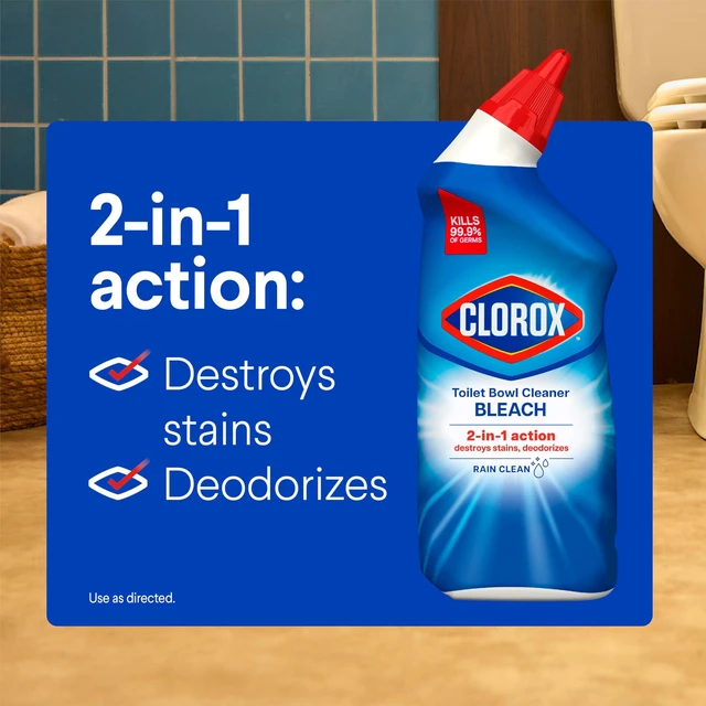 Alt view image 4 of 7 - Clorox Toilet Bowl Cleaner with Bleach, Rain Clean, 24 fl oz, 2 Pack