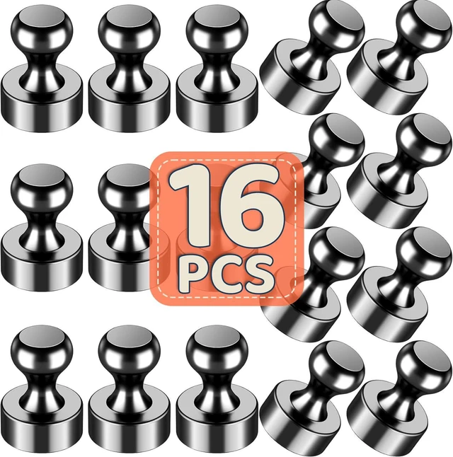 Main image of 16 Pcs Strong Refrigerator Magnets, Whiteboard Magnetic Push Pins for Locker, Kitchen Office Accessories