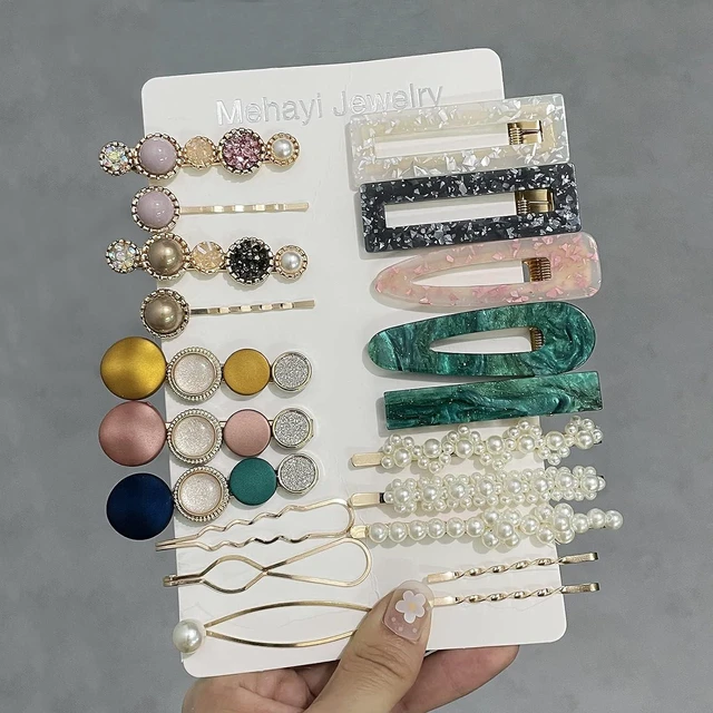 Alt view image 3 of 5 - Mehayi 20 PCS Macaron Pearl Acrylic Resin Hair Clips Set, Hair Barrettes Bobby Pins, Boho Fancy Hairpin Accessories Headwear Styling Tools for Women Girls Decorative Wedd