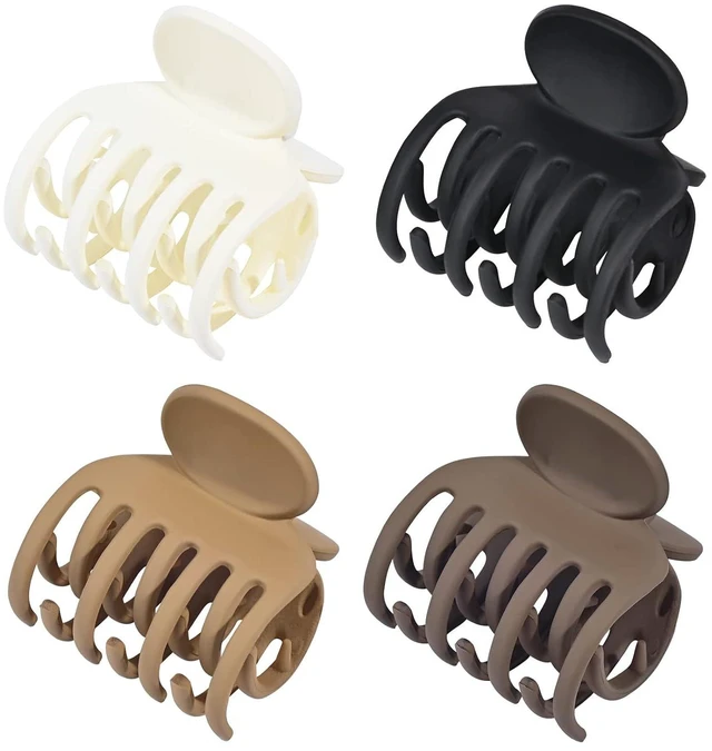 Alt view image 3 of 7 - DEEKA Double Row Small Claw Hair Clips 4 Pack 1.6" Medium Matte Non-slip for Thin Short Hair Women and Girls