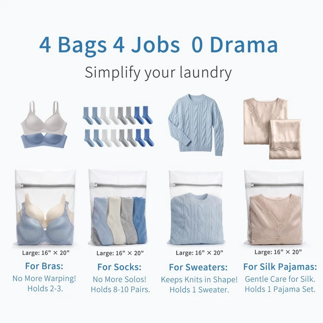 Alt view image 2 of 7 - Muchfun 4Pcs Durable Fine Mesh Laundry Bags for Delicates 16x20Inches