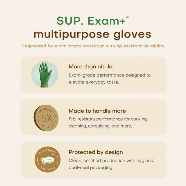 Alt view image 5 of 6 - SUP Powder-Free Nitrile Exam Gloves, 100 Count, Food Safe Latex-Free Disposable, for Medical Lab Cooking Cleaning, Green