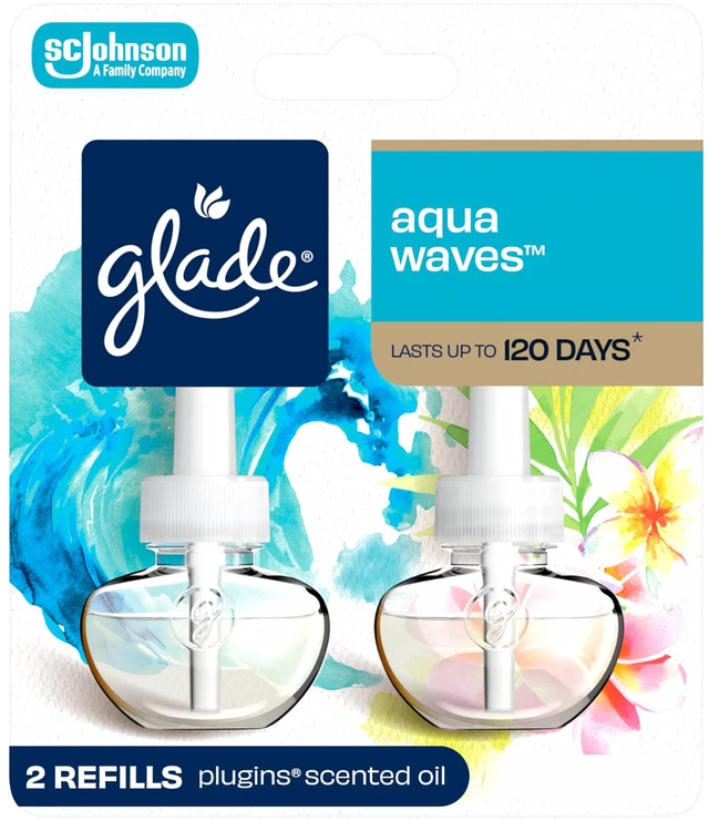 Main image of Glade PlugIns Air Freshener Refills, Aqua Waves, Scented Essential Oils for Home and Bathroom, 1.34 Fl Oz, 2 Count
