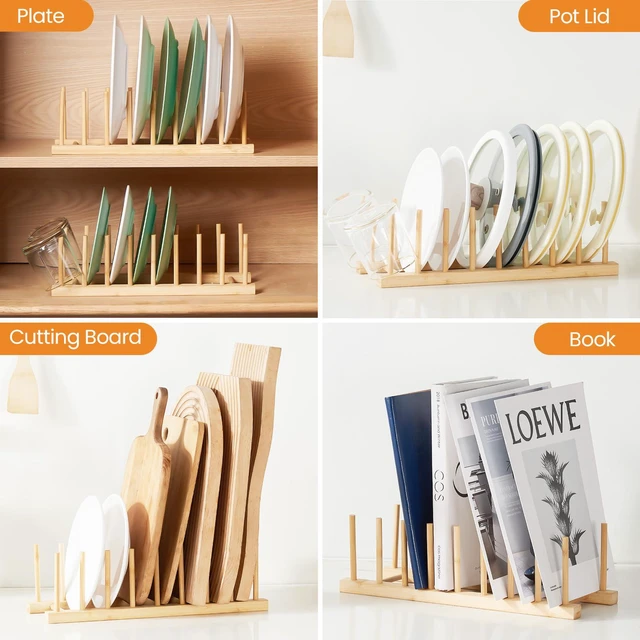 Alt view image 5 of 6 - Bamboo Wooden Dish Rack, Pot Lid Plate Rack Organizer Holder for Cabinet