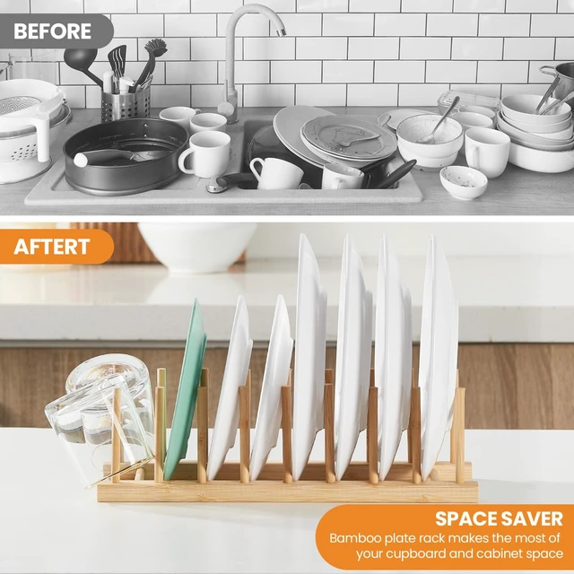 Alt view image 2 of 6 - Bamboo Wooden Dish Rack, Pot Lid Plate Rack Organizer Holder for Cabinet